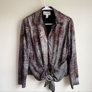 Joseph Ribkoff Silver Metallic Zipper Belted Lightweight Jacket